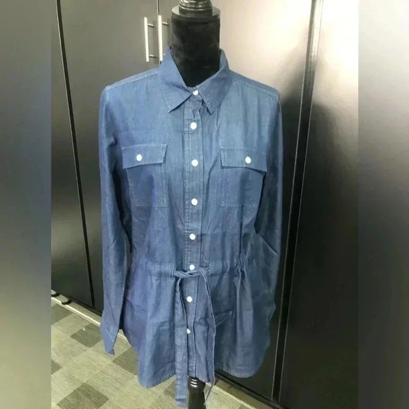 Liz Claiborne Blue Jean long length,button down,elastic tie waist,chest pockets - Picture 1 of 9